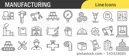 Icon set related to the manufacturing industry Icon set related to the manufacturing industry 143328085