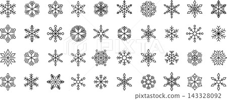 一組向量格式的單色線條雪花圖示。 一組向量格式的單色線條雪花圖示。 143328092