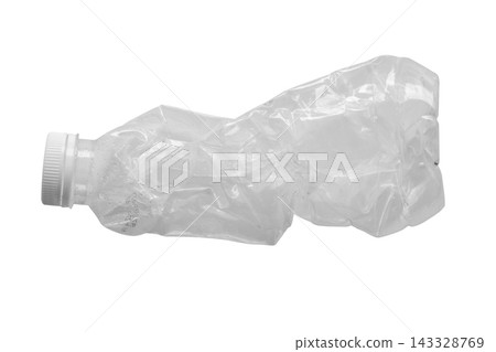 Crushed plastic bottle isolated on white background Crushed plastic bottle isolated on white background 143328769
