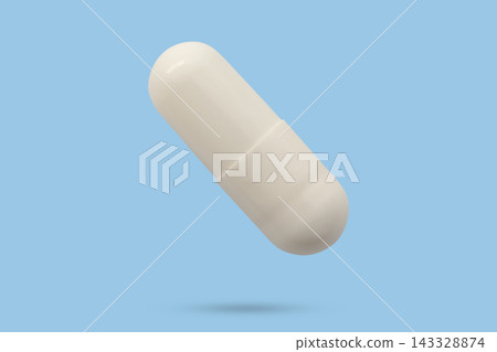 White medicine pill capsule float on blue background White medicine pill capsule float on blue background 143328874