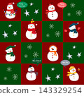 Set of cute snowmen collection with festive winter decorations. Pattern of funny characters for Christmas holiday greeting card. Graphical illustration for seasonal design project. 143329254