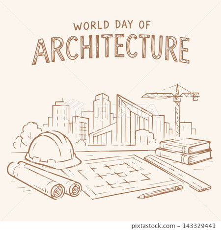 Hand-drawn illustration of buildings and trees for World Architecture Day vector Stock Vector Hand-drawn illustration of buildings and trees for World Architecture Day vector Stock Vector 143329441