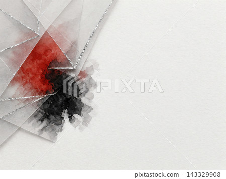 A background showing vermilion, black ink, and silver foil through a semi-transparent origami-style layer. A background showing vermilion, black ink, and silver foil through a semi-transparent origami-style layer. 143329908