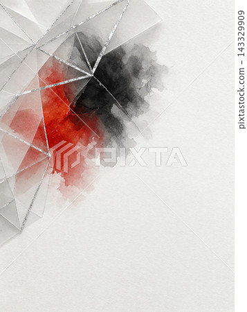 A background showing vermilion, black ink, and silver foil through a semi-transparent origami-style layer. A background showing vermilion, black ink, and silver foil through a semi-transparent origami-style layer. 143329909