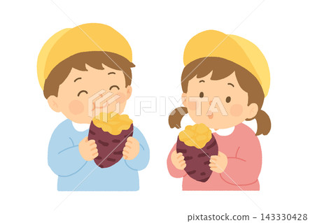 A boy and a girl eating roasted sweet potatoes A boy and a girl eating roasted sweet potatoes 143330428