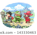 A group of heroes walks across the field towards their destination (with background image). 143330463