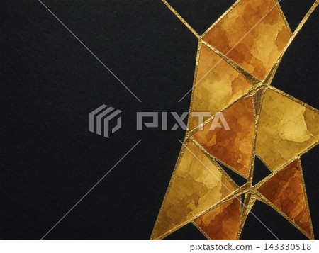 On the right side, linear kintsugi geometric patterns and amber watercolors shimmer on black washi paper. On the right side, linear kintsugi geometric patterns and amber watercolors shimmer on black washi paper. 143330518