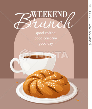 Weekend brunch poster illustration with a cup of coffee and a glazed Weekend brunch poster illustration with a cup of coffee and a glazed 143331102