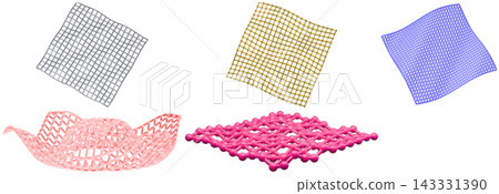 A set of abstract wave lattice 3D geometric forms in varied colors and materials. A set of abstract wave lattice 3D geometric forms in varied colors and materials. 143331390