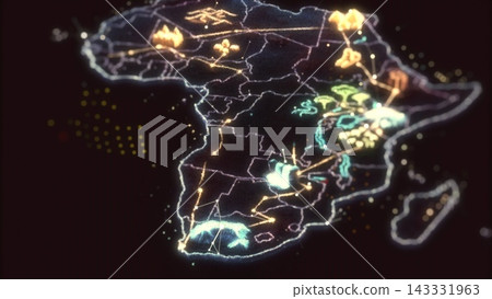 Glowing Digital Map of Africa with Network Connections Glowing Digital Map of Africa with Network Connections 143331963