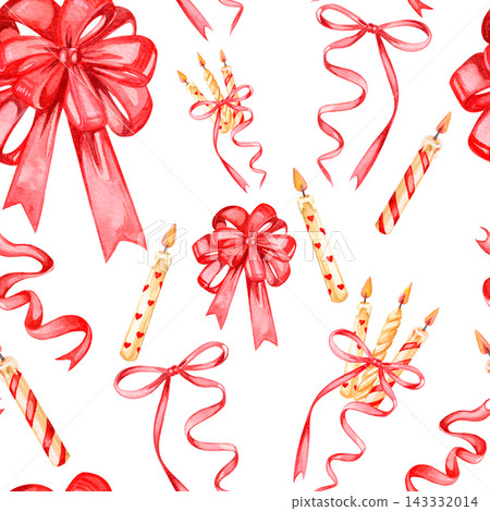 Holiday pattern with candles, bows and satin ribbons 143332014