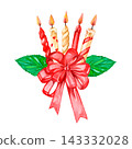 Candles, bows and ribbons, cake stand, holiday set for greeting cards, congratulations and packaging 143332028