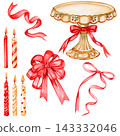 Candles, bows and ribbons, cake stand, holiday set 143332046