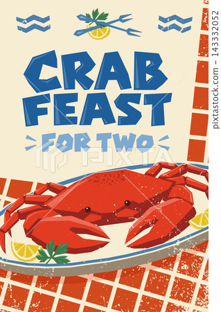 Vintage Crab Feast for Two Restaurant Poster with Seafood Platter Vintage Crab Feast for Two Restaurant Poster with Seafood Platter 143332052