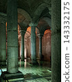 Basilica Cistern with Illuminated Ancient Columns and Water, Istanbul, Turkey 143332175