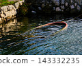 Abandoned Red Sunken Boat Submerged in Clear Shallow Sea Water near Stone Pier 143332235