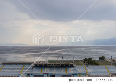 Wide angle view of stadium by the sea in Rijeka, Croatia Wide angle view of stadium by the sea in Rijeka, Croatia 143332450