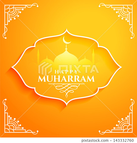 happy muharram yellow orange traditional background design 143332760