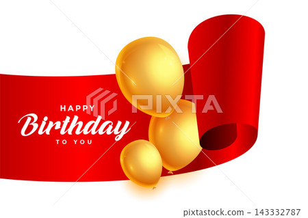 happy birthday ribbon with golden balloons background happy birthday ribbon with golden balloons background 143332787