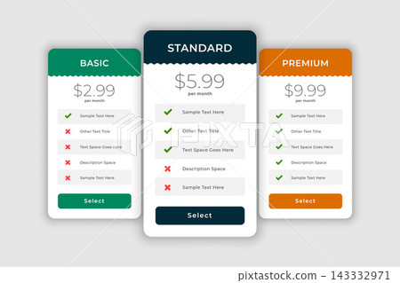 web comparision boxes for plans and pricing web comparision boxes for plans and pricing 143332971