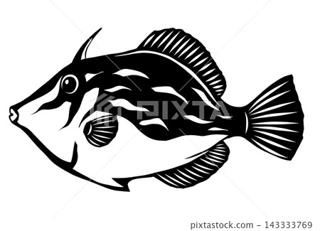 A paper-cut style illustration of a filefish, in black and white with a transparent background. A paper-cut style illustration of a filefish, in black and white with a transparent background. 143333769