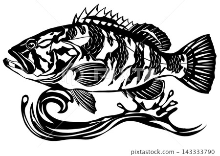 Stylish black and white paper-cut style art of a grouper Stylish black and white paper-cut style art of a grouper 143333790