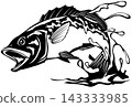 Black bass paper-cut style illustration, monochrome with transparent background. 143333985