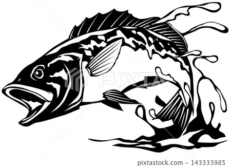 Black bass paper-cut style illustration, monochrome with transparent background. Black bass paper-cut style illustration, monochrome with transparent background. 143333985