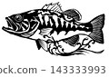 Cool silhouette of a black bass in a paper-cut style design 143333993