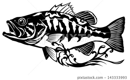 Cool silhouette of a black bass in a paper-cut style design Cool silhouette of a black bass in a paper-cut style design 143333993