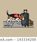 Customs Detection Beagle Dog Sniffing Luggage Bag Illustration.  143334200