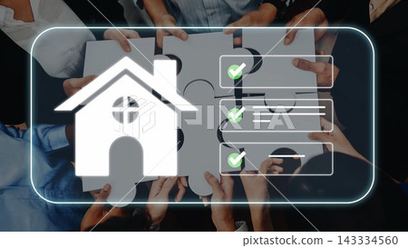 Collaborative Teamwork in Real Estate Puzzle Concept with Hands Holding Pieces and House Icon for Business, Strategy, and Innovation Themes Gluon Collaborative Teamwork in Real Estate Puzzle Concept with Hands Holding Pieces and House Icon for Business, Strategy, and Innovation Themes Gluon 143334560