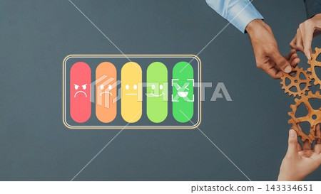 Colorful Emotions Scale with Two Hands Holding Gear Mechanisms Suggesting Collaboration and Feedback in a Professional Environment Gluon Colorful Emotions Scale with Two Hands Holding Gear Mechanisms Suggesting Collaboration and Feedback in a Professional Environment Gluon 143334651
