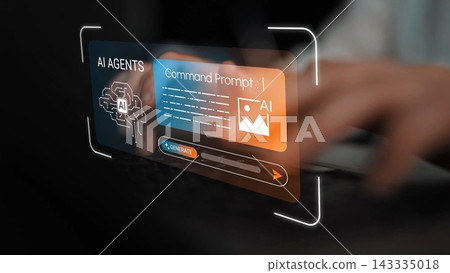 Innovative AI Agents Interface with Command Prompt Displaying Image Generation Features and User Interactivity on a Digital Background Gluon Innovative AI Agents Interface with Command Prompt Displaying Image Generation Features and User Interactivity on a Digital Background Gluon 143335018