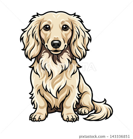 Adorable Cream Long Haired Dachshund Dog Illustration. Adorable Cream Long Haired Dachshund Dog Illustration. 143336851