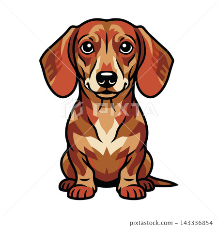 Friendly Brown Dachshund Puppy Sitting Graphic. Friendly Brown Dachshund Puppy Sitting Graphic. 143336854