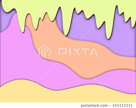 Pastel paper cut dripping wave background with colorful abstract layers in lime green, purple, peach, and yellow Pastel paper cut dripping wave background with colorful abstract layers in lime green, purple, peach, and yellow 143337231