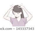 An illustration of a woman relieving tension and feeling refreshed with a scalp massage. 143337343
