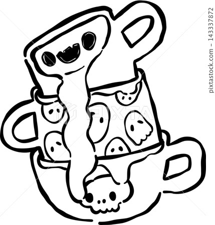 Spooky Cafe Halloween Outline Stacked Coffee Cups Ghost Hand Drawn Black and White Spooky Cafe Halloween Outline Stacked Coffee Cups Ghost Hand Drawn Black and White 143337872
