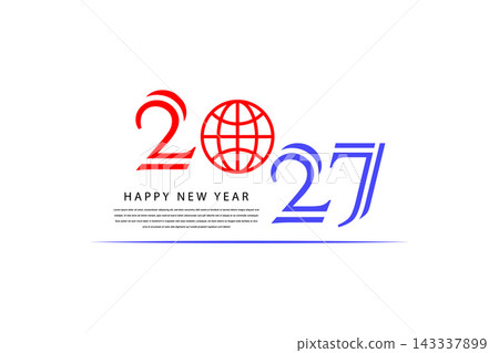 Happy New Year 2027 Minimal Typography Design With Globe Icon In Red And Blue Happy New Year 2027 Minimal Typography Design With Globe Icon In Red And Blue 143337899