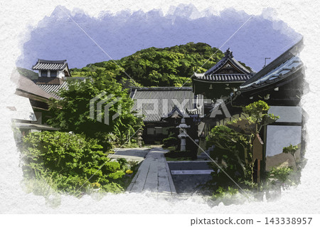 Watercolor style painting of the castle town of Tatsuno, Nyora-ji Temple grounds, Tatsuno City, Hyogo Prefecture 143338957