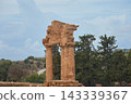 Doric columns of the Temple of the Dioscuri surrounded by nature in Agrigento, Sicily 143339367