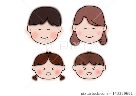 Hand-drawn illustration of a family of four, all smiling. Hand-drawn illustration of a family of four, all smiling. 143339691