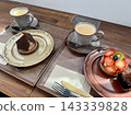 Chocolate tart and strawberry tart from a stylish cafe 143339828