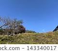 Blue sky, white clouds, and an old thatched-roof house 143340017