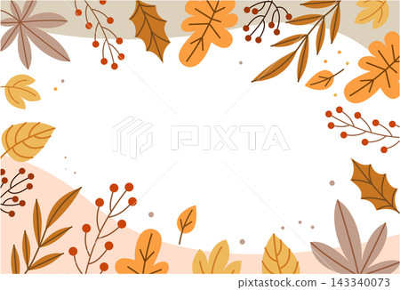 Autumn leaves vector background with fall foliage border and abstract shapes for thanksgiving card template copy space 143340073