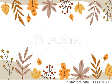 Fall leaves frame vector with autumn foliage branches and berries border on white background for wedding invitation design 143340074