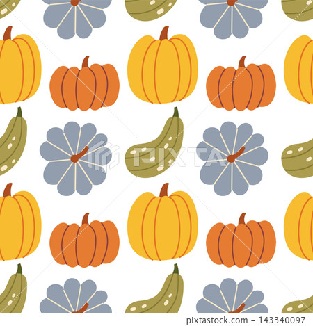 Autumn pumpkin seamless pattern in simple hand drawn style, flat vector fall squash background for thanksgiving fabric and wallpaper Autumn pumpkin seamless pattern in simple hand drawn style, flat vector fall squash background for thanksgiving fabric and wallpaper 143340097