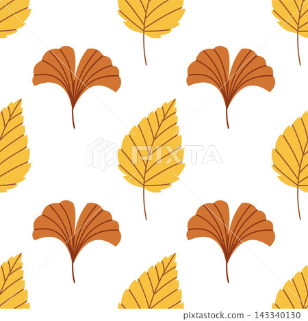 Autumn leaf seamless pattern with ginkgo and birch foliage, fall nature background vector illustration for fabric and packaging design 143340130