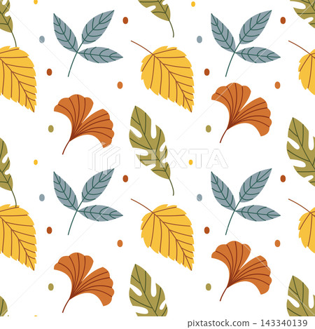 Autumn leaves seamless pattern with yellow fall leaf ginkgo and botanical elements for textile fabric design and wallpaper packaging Autumn leaves seamless pattern with yellow fall leaf ginkgo and botanical elements for textile fabric design and wallpaper packaging 143340139